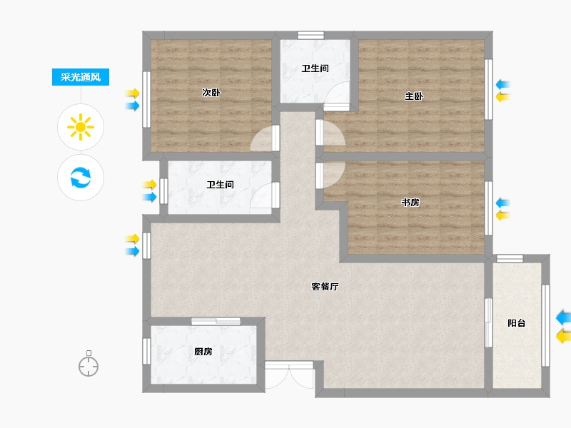 山东省-济宁市-东方御府-104.65-户型库-采光通风