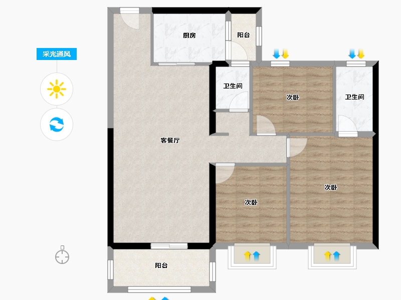 青海省-西宁市-碧桂园・文景府-92.48-户型库-采光通风