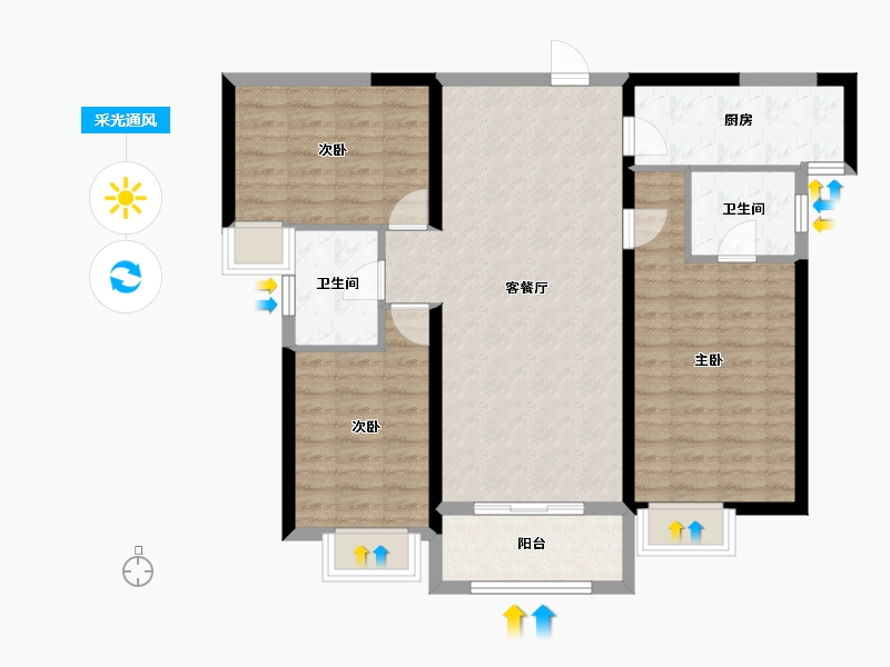 陕西省-西安市-西安麓湖半岛-93.06-户型库-采光通风