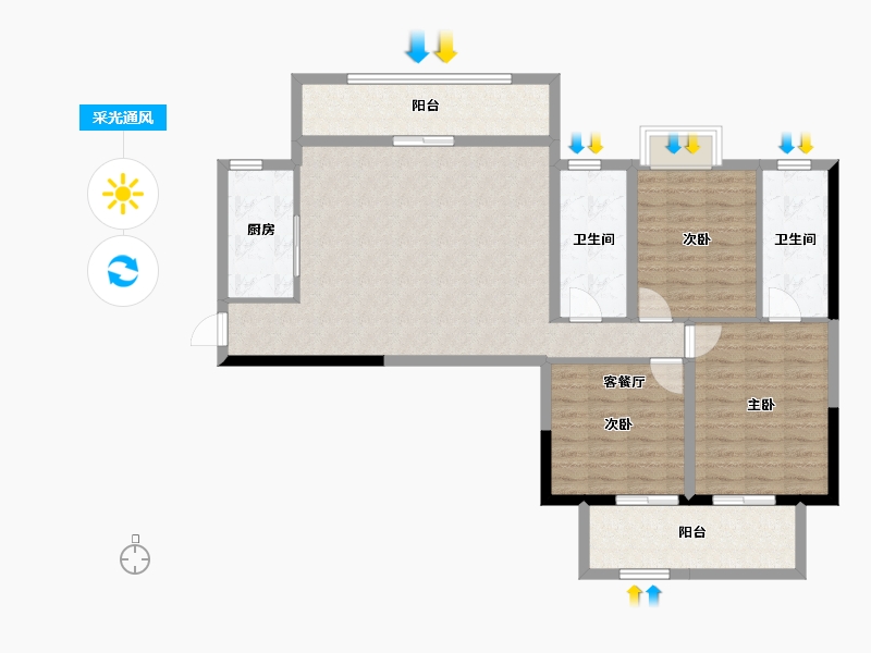 湖北省-武汉市-仙山新城-105.66-户型库-采光通风