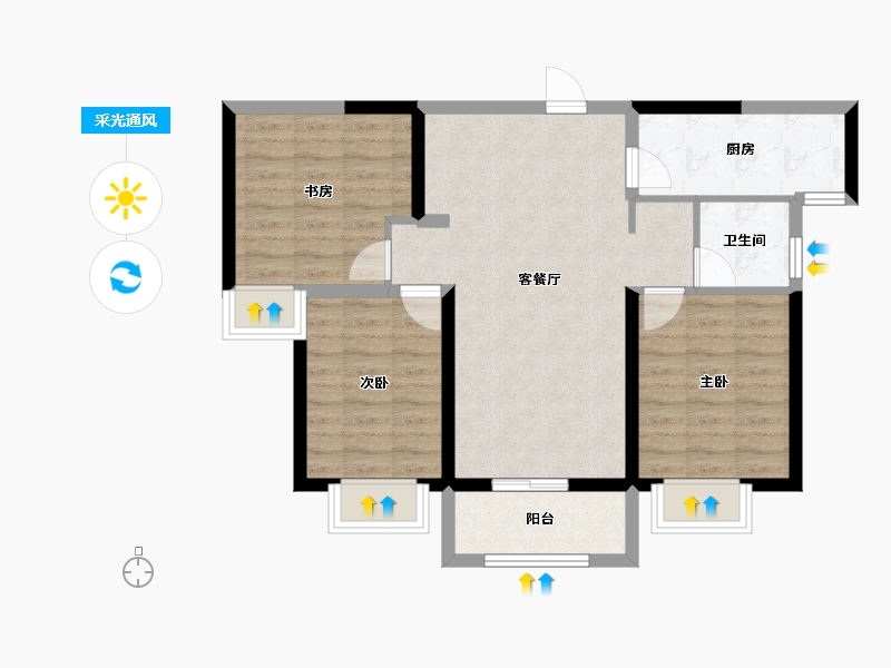 陕西省-西安市-西安麓湖半岛-74.92-户型库-采光通风