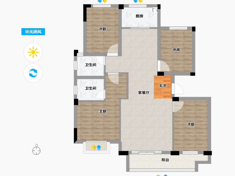 浙江省-绍兴市-朗臻望江府-112.92-户型库-采光通风