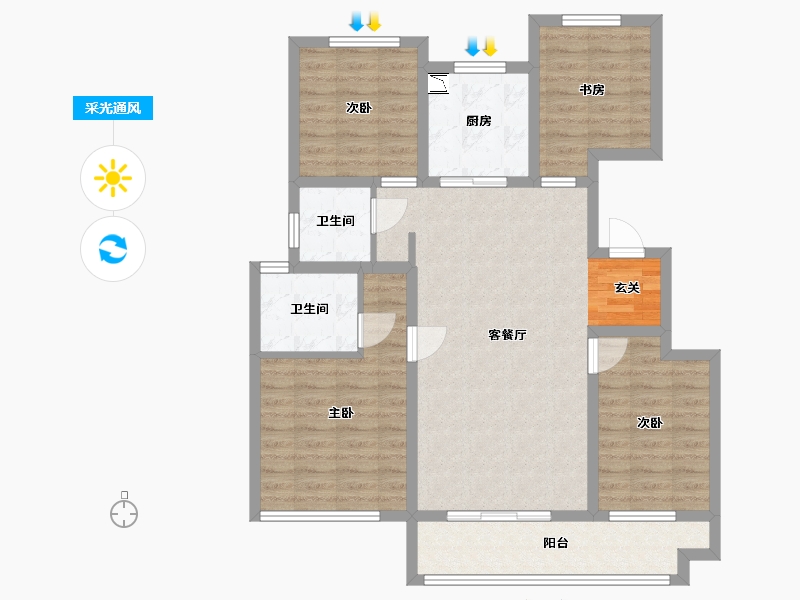 陕西省-西安市-西安孔雀城-94.39-户型库-采光通风