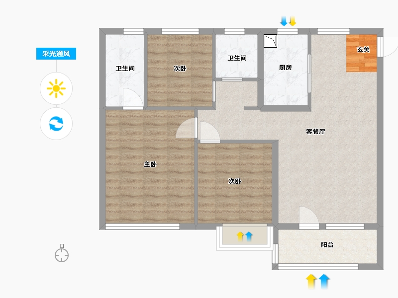 陕西省-西安市-西安孔雀城-84.80-户型库-采光通风