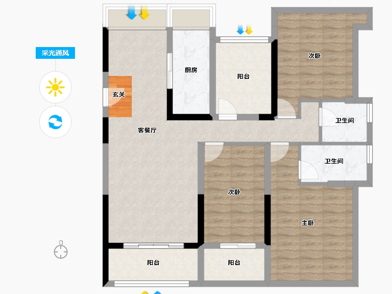 广东省-广州市-藏珑华府-103.64-户型库-采光通风