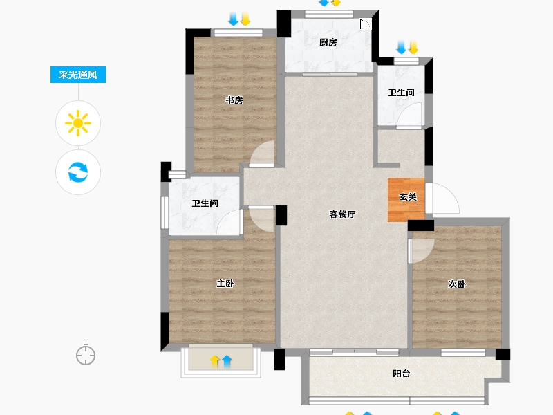 浙江省-绍兴市-朗臻望江府-91.05-户型库-采光通风