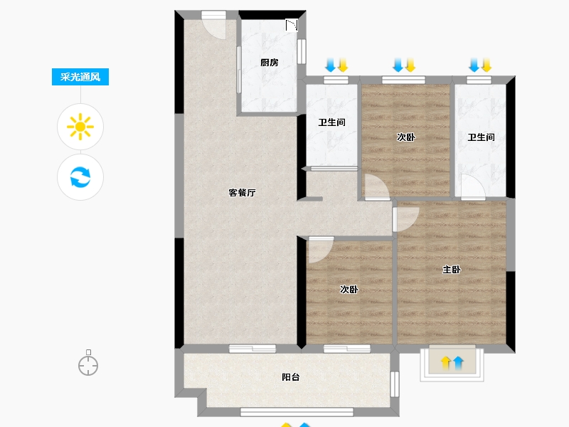 河南省-信阳市-固始碧桂园-84.80-户型库-采光通风