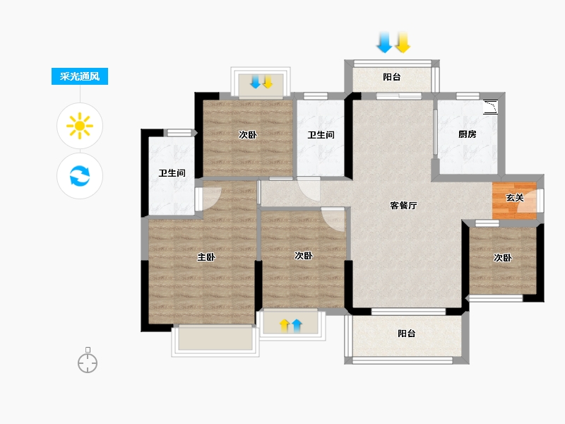 广东省-东莞市-方直星澜-88.38-户型库-采光通风