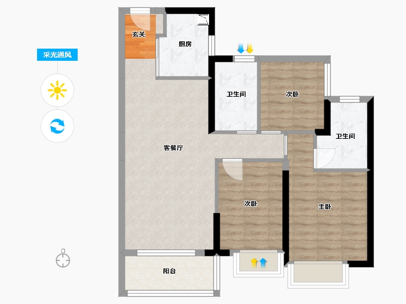 广东省-东莞市-方直星澜-77.01-户型库-采光通风