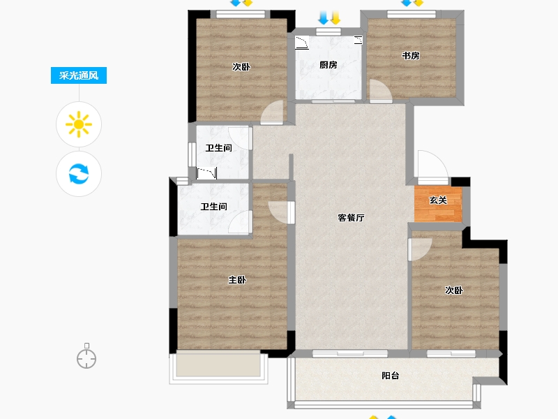 浙江省-绍兴市-中梁隐山府-94.40-户型库-采光通风