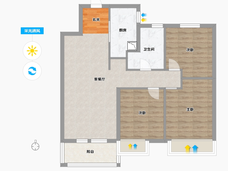 陕西省-西安市-西安孔雀城-76.00-户型库-采光通风