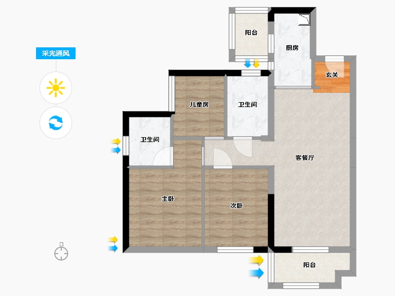 广东省-东莞市-招商雍景湾-69.67-户型库-采光通风