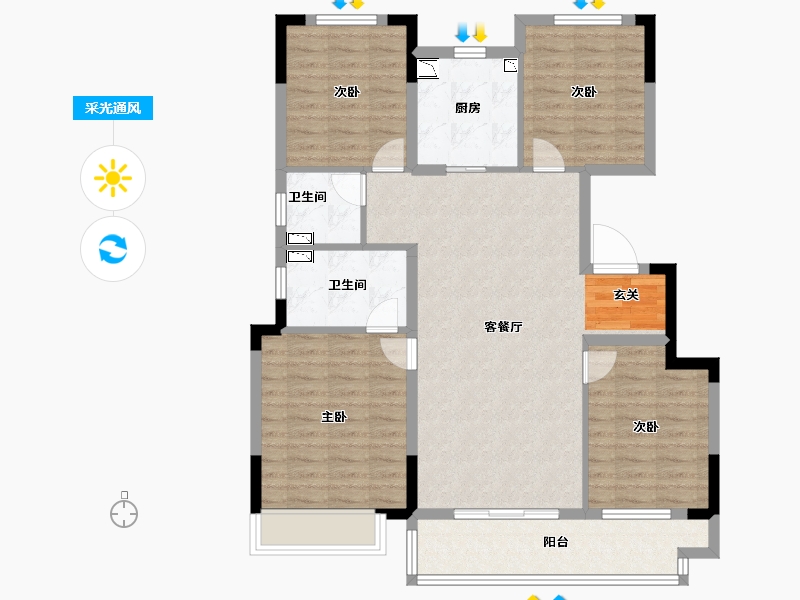 浙江省-绍兴市-中梁隐山府-100.05-户型库-采光通风