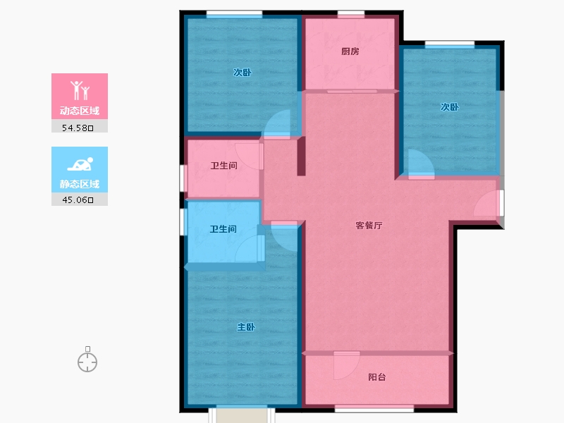 内蒙古自治区-呼和浩特市-松江左右城-88.72-户型库-动静分区