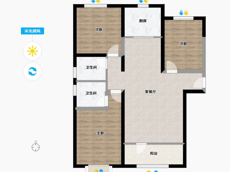 内蒙古自治区-呼和浩特市-松江左右城-88.72-户型库-采光通风