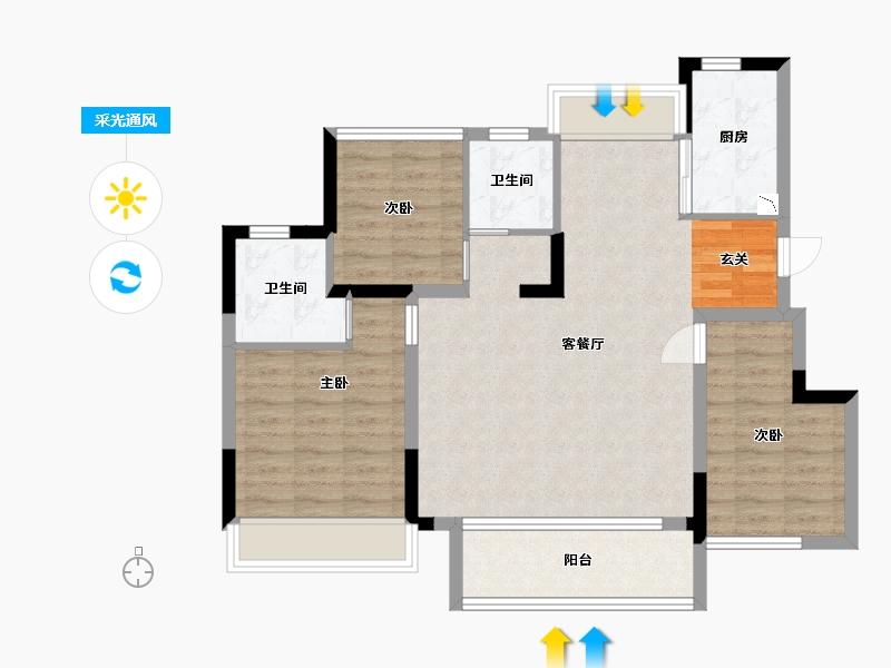 江苏省-苏州市-和岸花园-85.60-户型库-采光通风