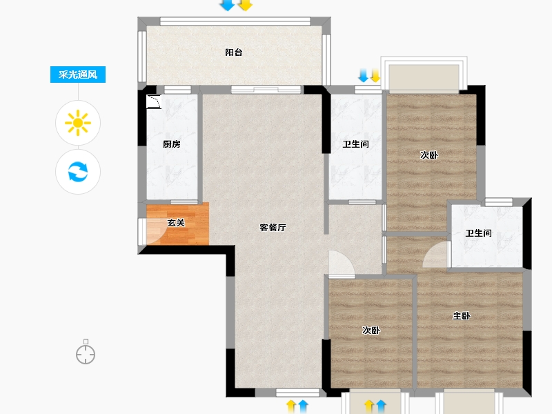 广东省-东莞市-汇景风华-86.38-户型库-采光通风