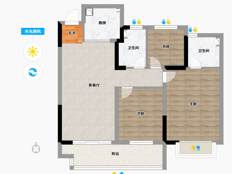 浙江省-绍兴市-中梁隐山府-75.44-户型库-采光通风