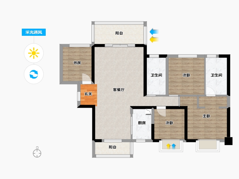 陕西省-西安市-水悦澜岸-96.34-户型库-采光通风