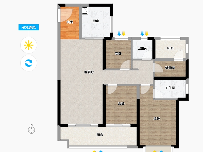 陕西省-渭南市-渭南雅居乐翰林雅郡-94.49-户型库-采光通风