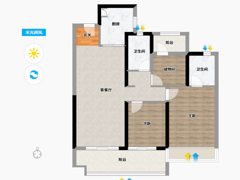 陕西省-渭南市-渭南雅居乐翰林雅郡-85.89-户型库-采光通风