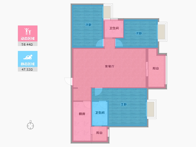 内蒙古自治区-呼和浩特市-恒大城-95.28-户型库-动静分区