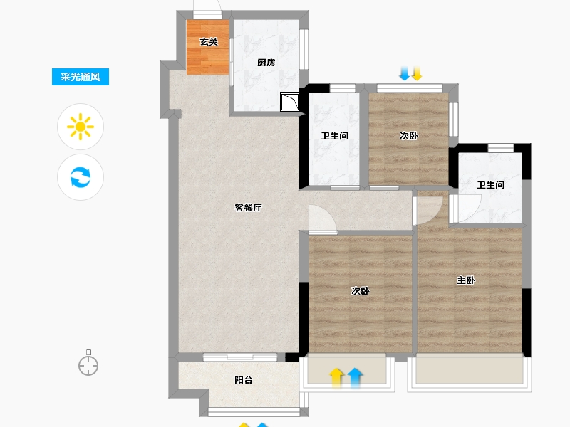 广东省-广州市-招商金茂保利和府花园-71.20-户型库-采光通风