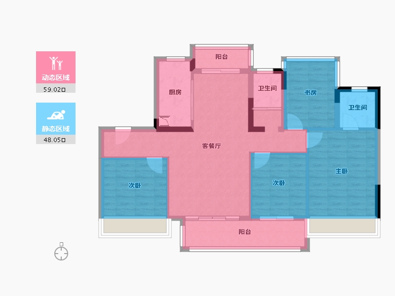 四川省-遂宁市-碧桂园・河东云著-95.99-户型库-动静分区