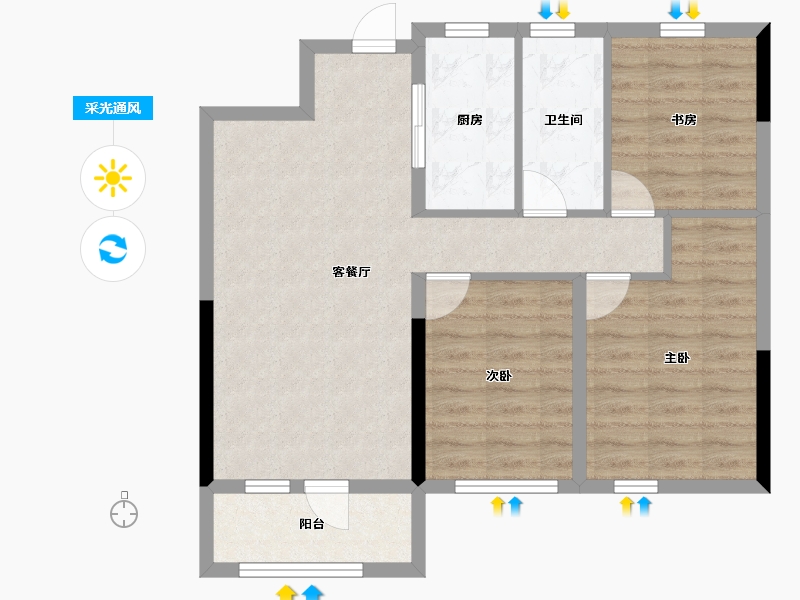 辽宁省-沈阳市-华润·翡翠城-75.43-户型库-采光通风