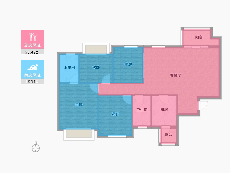 四川省-成都市-朗基香颂天府二期(1,9,8,3)号楼110m²-92.50-户型库-动静分区