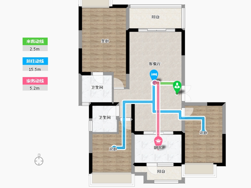 四川省-成都市-中建人居山水颐墅悦麓户型128m²-98.91-户型库-动静线