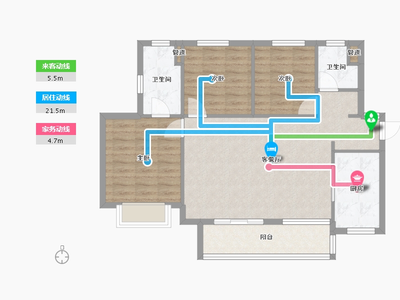 四川省-成都市-远洋栖棠Ｂ2户型100m²-81.11-户型库-动静线