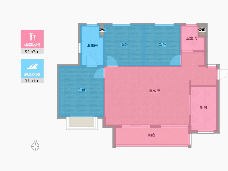 四川省-成都市-远洋栖棠Ｂ2户型100m²-81.11-户型库-动静分区