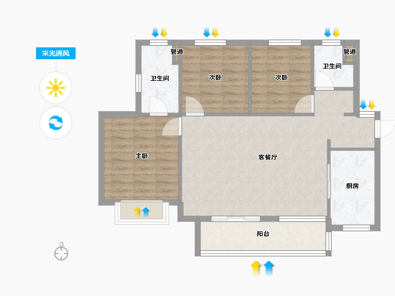 四川省-成都市-远洋栖棠Ｂ2户型100m²-81.11-户型库-采光通风