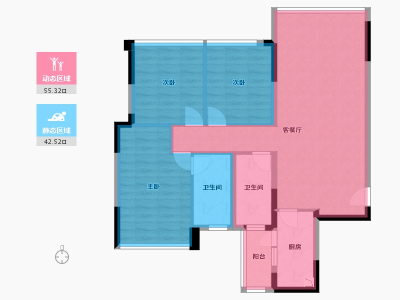 四川省-成都市-御澜台1号楼,2号楼108m²-87.50-户型库-动静分区