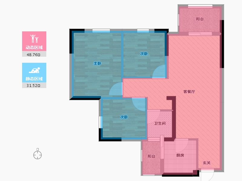 重庆-重庆市-永川香缇时光-70.53-户型库-动静分区