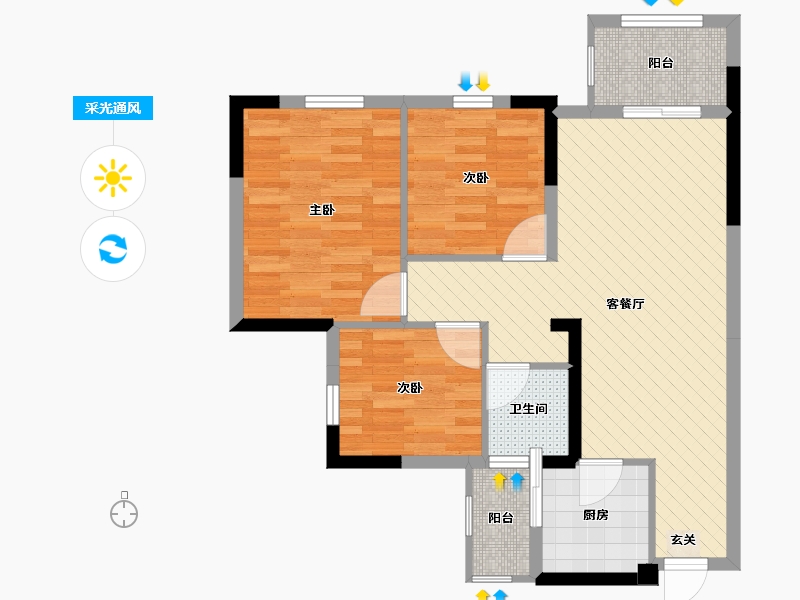 重庆-重庆市-永川香缇时光-70.53-户型库-采光通风