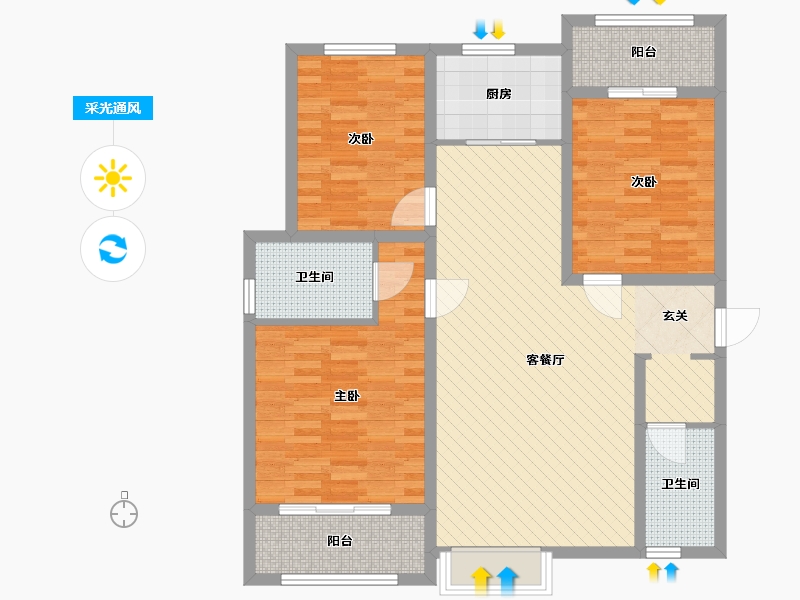 陕西省-西安市-后卫馨佳苑-104.00-户型库-采光通风