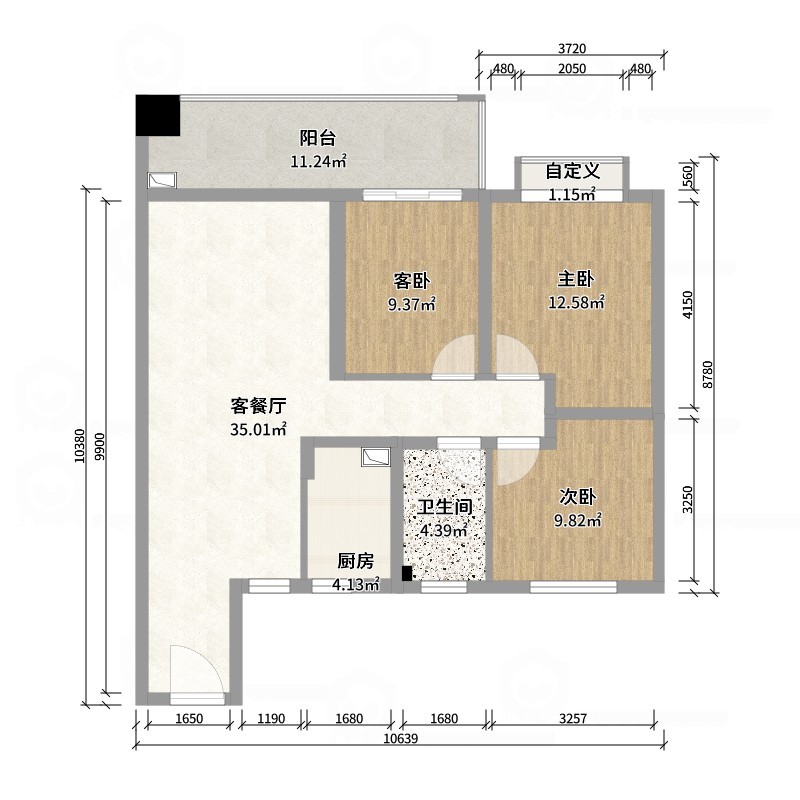 李佳洋-时代香树里106平现代简约3室-户型图概览