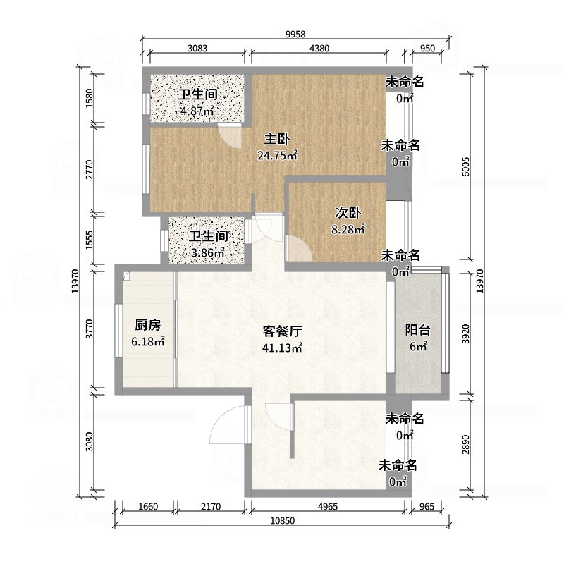 星空设计500一套-法式中古112㎡三室-户型图概览