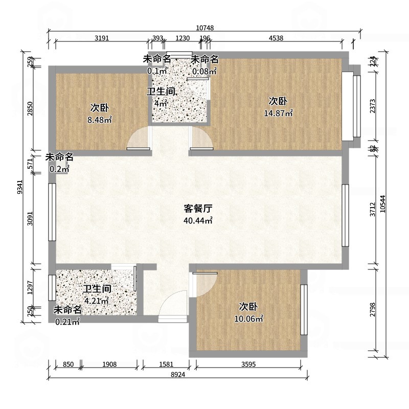 星空设计500一套-中古风3室98㎡-户型图概览