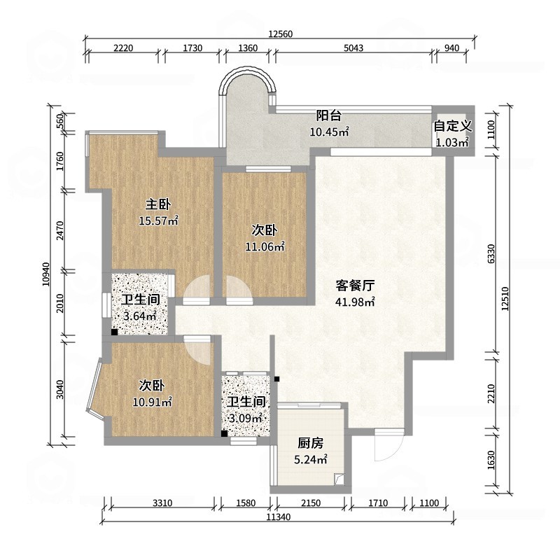 星空设计500一套-中古风3室-户型图概览