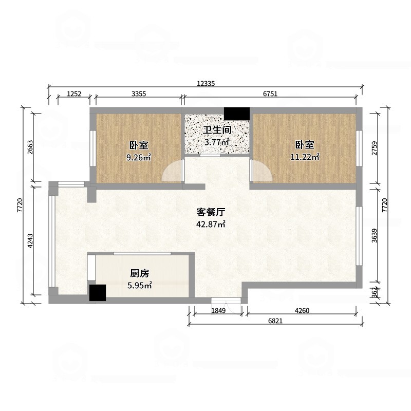 DXIN......-88㎡2室-户型图概览