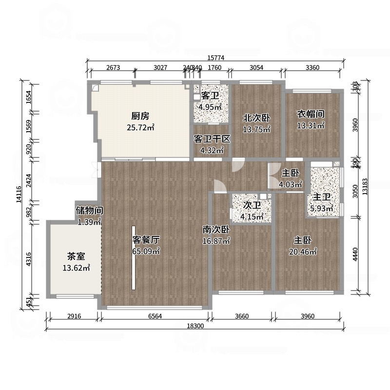 艺雅丽-222平现代轻奢 -户型图概览