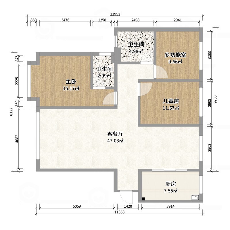 壹诺设计工作室-115㎡3室-奶油风-户型图概览
