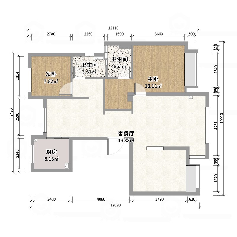 设计师1朱工-奶油中古风-户型图概览