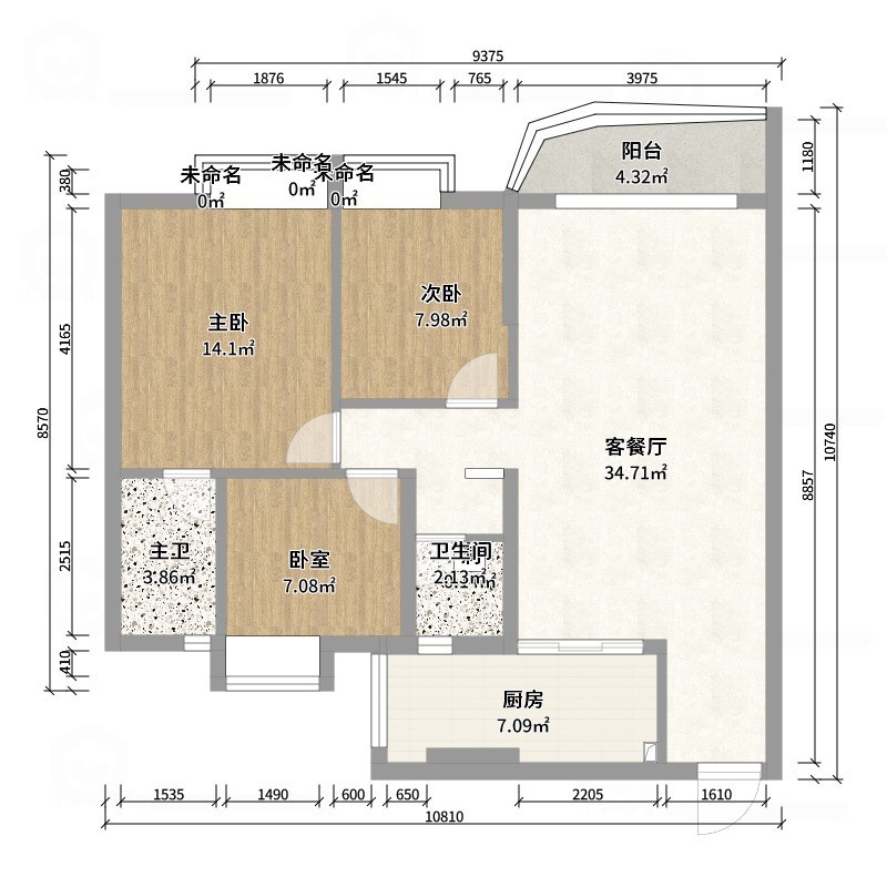 李青越-101平现代简约三居室-户型图概览