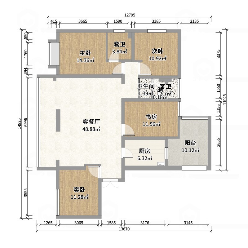 李青越-146平四室现代-户型图概览