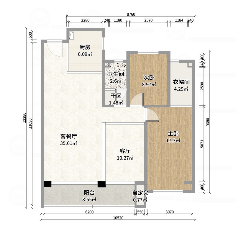 星空设计500一套-混搭113㎡2室-户型图概览