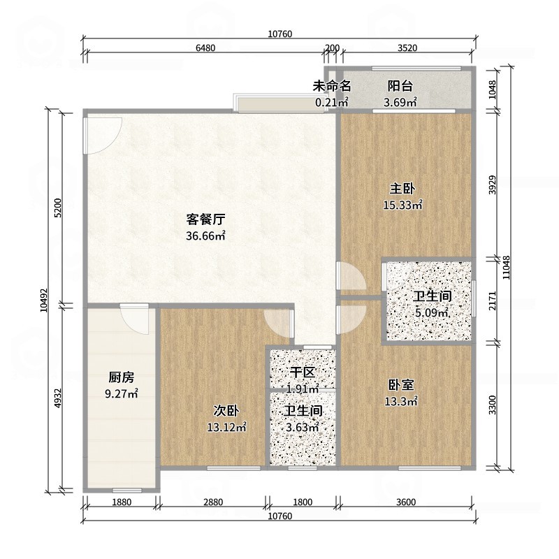 星空设计500一套-现代简约112㎡3室-户型图概览